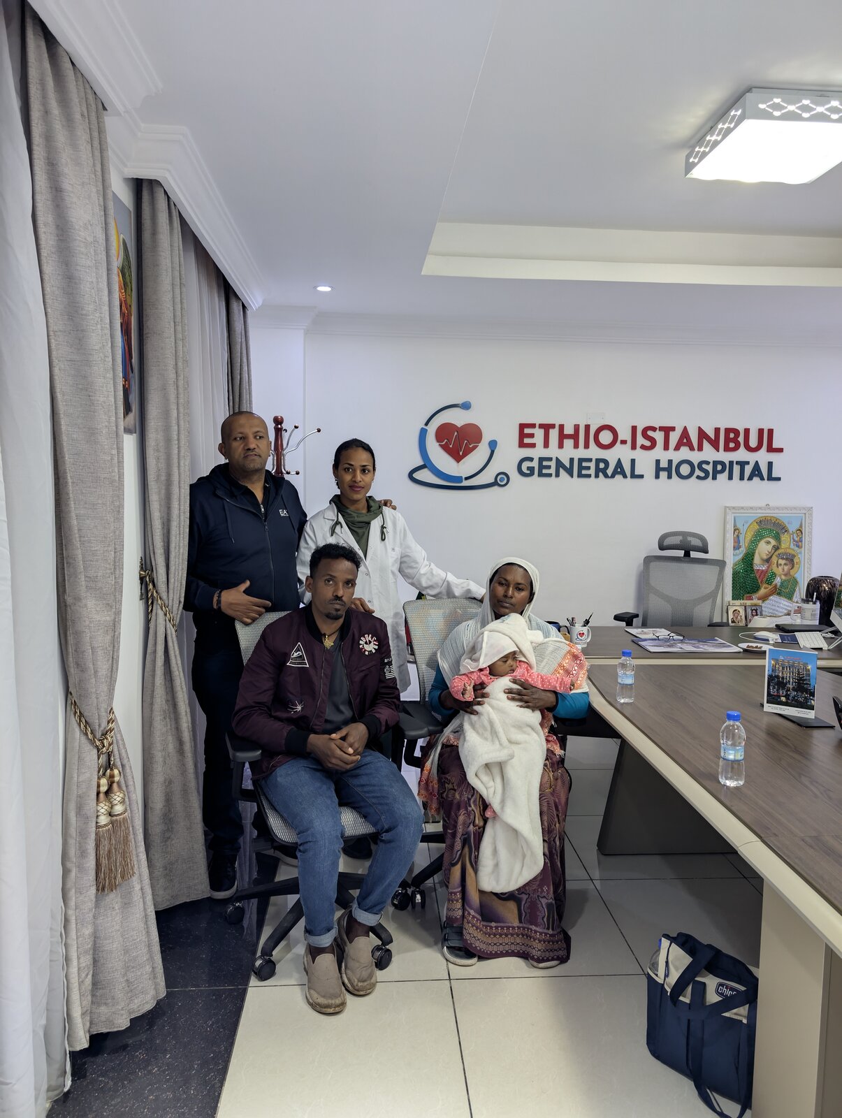 Family with their healthy newborn at Ethio-Istanbul General Hospital